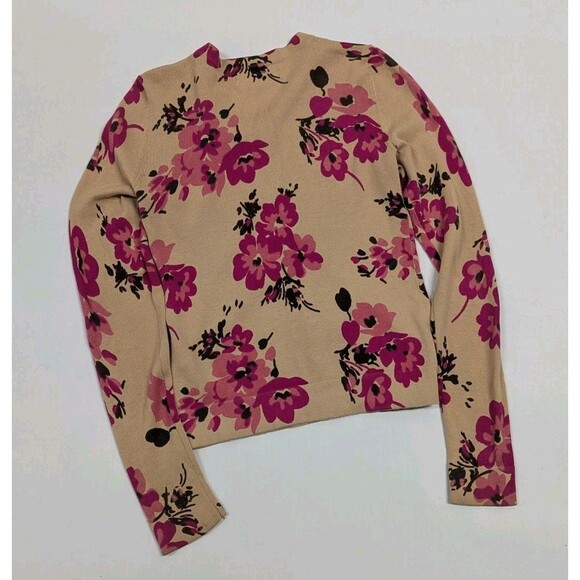 Old Navy Button Front Fitted Brown & Pink Floral Cardigan Sweater Size Small - Picture 3 of 6